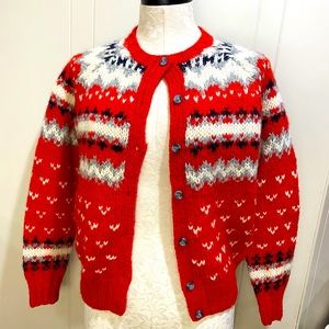SOLD!! Vintage LL Bean Red Fair Isle Cropped Cardigan
